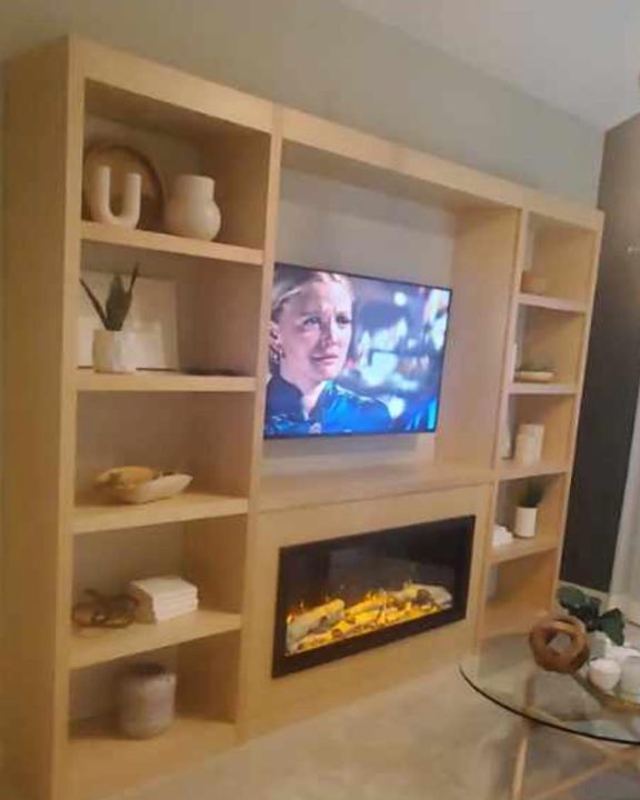 Walnut TV & Fireplace Wall